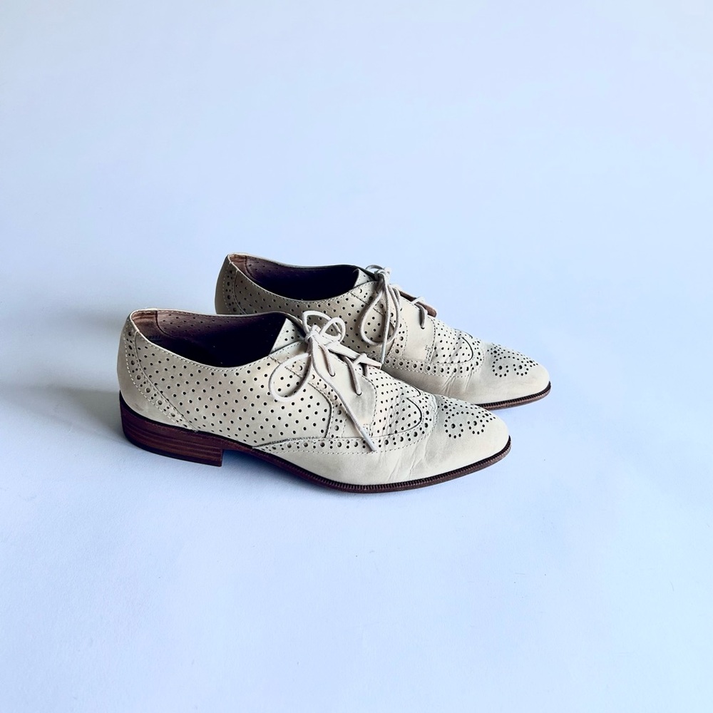 Madewell Beige Genuine Leather Lace Up Synthetic Outsole Oxford Shoes size 8